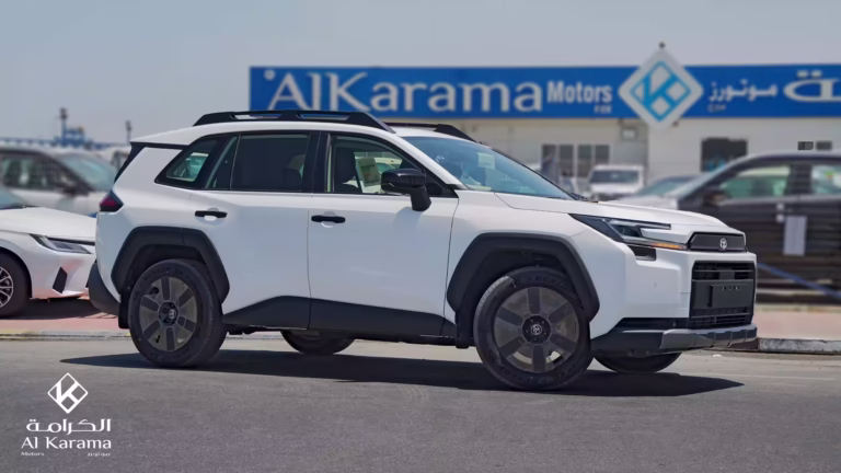 2026 Toyota RAV4 Adventure HEV AWD side view in white at Al Karama Motors Dubai