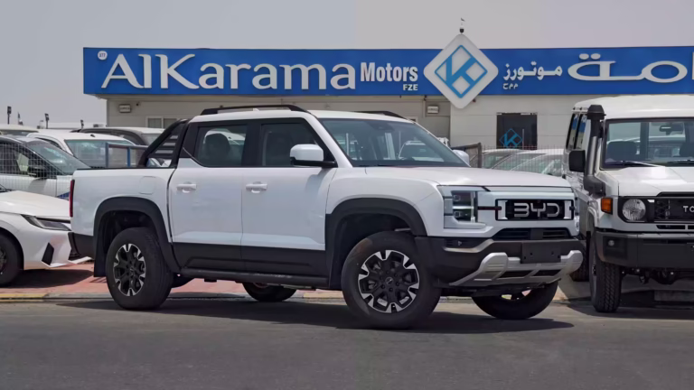 2026 BYD Shark 6 front side view at Al Karama Motors Dubai
