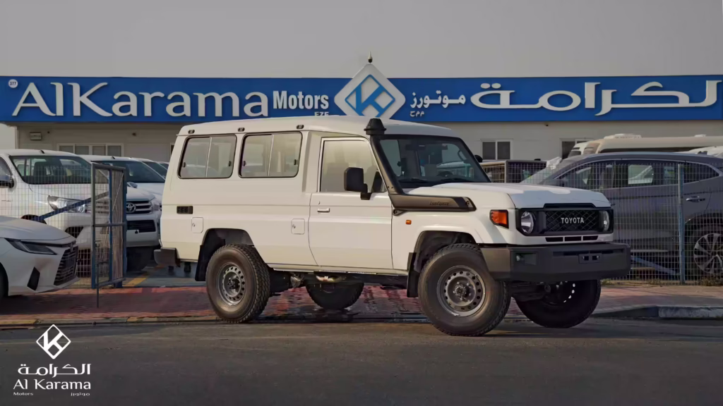 White 2026 Toyota Land Cruiser LC78 2.8L manual diesel hardtop at Al Karama Motors Dubai
