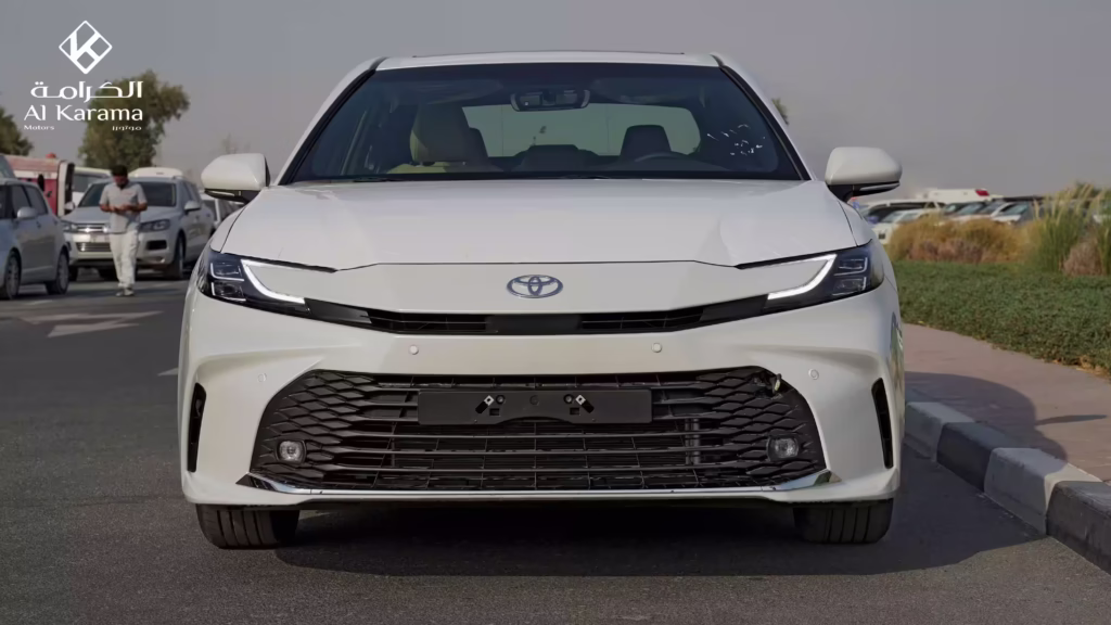 Front view of white 2026 Toyota Camry 2.5L LE Petrol