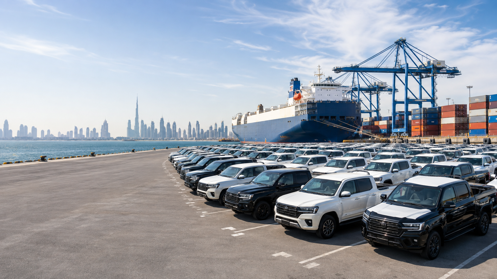 Brand-new vehicles prepared for worldwide export from Dubai