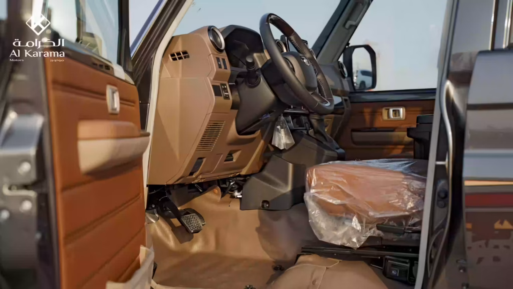 Toyota Land Cruiser LC79 driver cockpit with brown interior